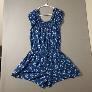 Kate Spade New York Romper Women’s S Blue Daisy Puff Sleeve Ruffle Neck Cottage